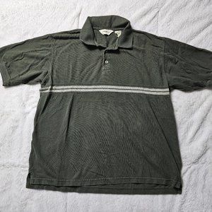Vintage Eddie Bauer Green Striped Cotton Short Sleeve Polo L